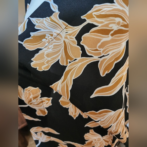 Elegant Summer Black Tan Floral Robe Dress Or Jacket- Coverup Size S/M - Picture 5 of 6